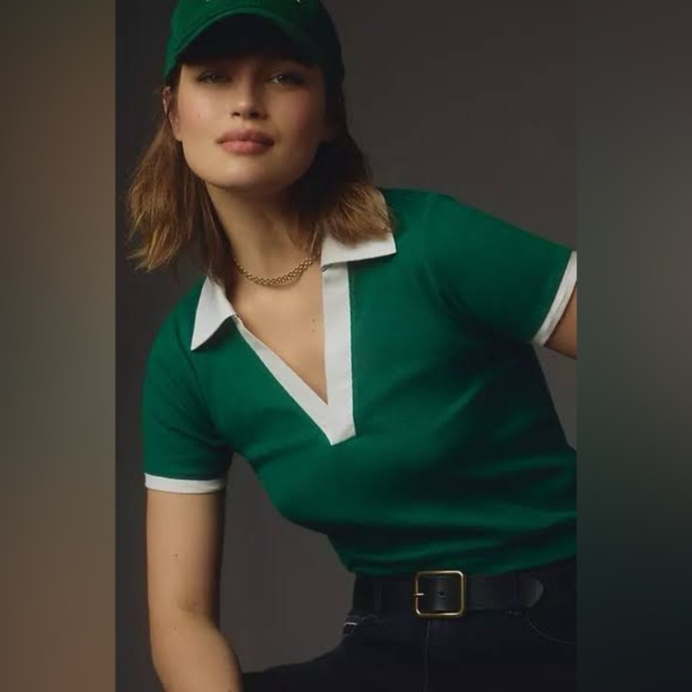 Anthropologie x Maeve Short Sleeve Polo Top